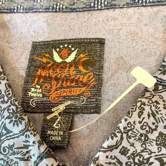 Moon shine blue black paisley print covered snaps pockets sleeve 5 inches - Picture 3 of 4